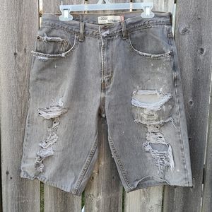 Distressed Levi Shorts in Gray Denim